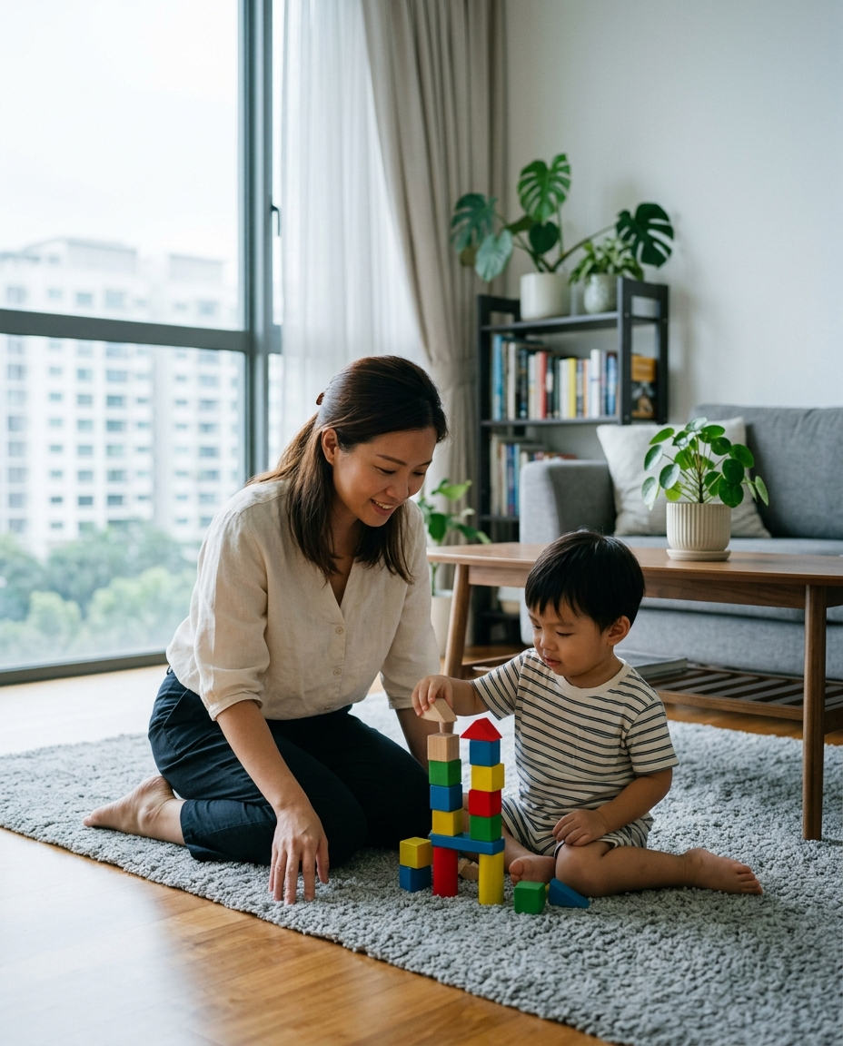 Mother playing with toddler at home